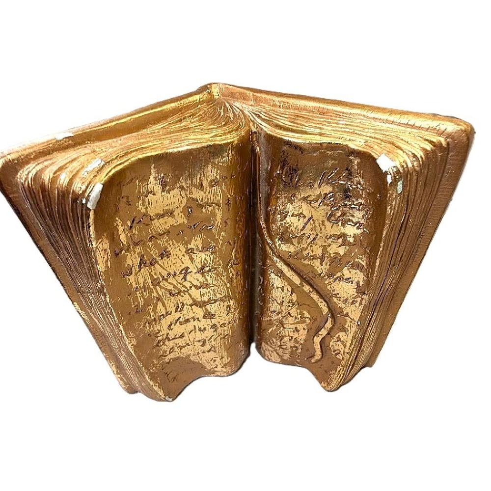 Vintage Open Book Bookends Pair Gold Library Decor